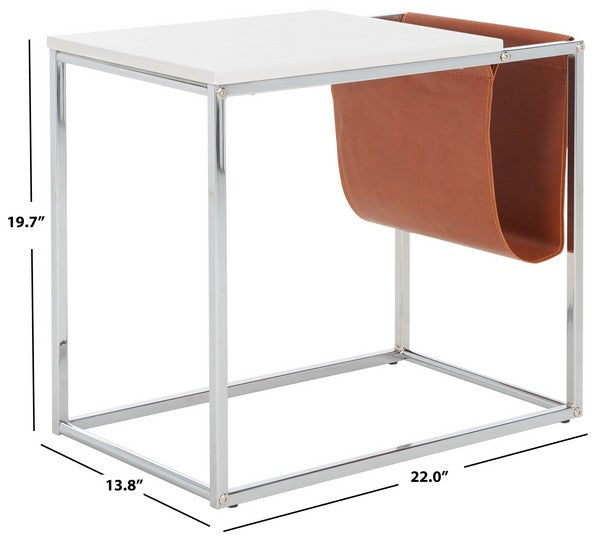 Eugenia Side Table/White/Brown/Chrome
