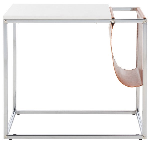 Eugenia Side Table/White/Brown/Chrome