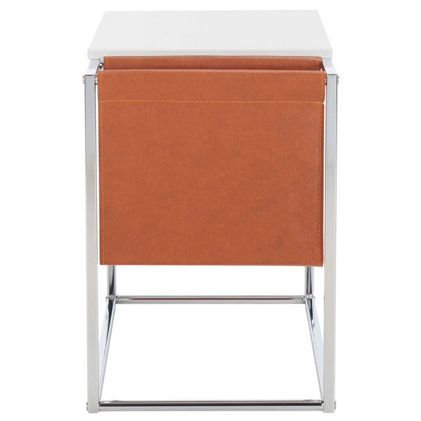 Eugenia Side Table/White/Brown/Chrome