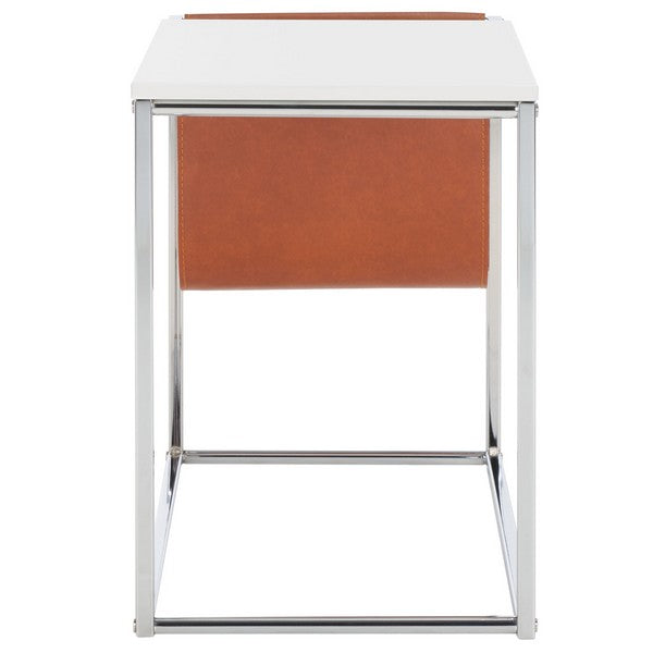 Eugenia Side Table/White/Brown/Chrome