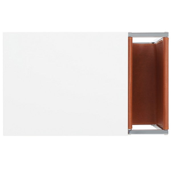 Eugenia Side Table/White/Brown/Chrome