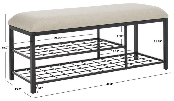 Milligan Open Shelf Bench W/ Cushion/Cream