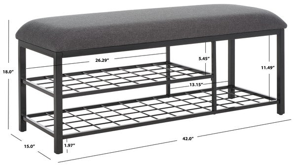 Milligan Open Shelf Bench W/Cushion/Dark Grey