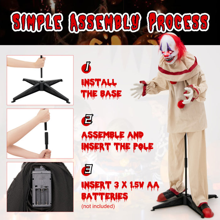 5 Feet Grins Animatronic Killer Clown Halloween Decoration with Glowing Red Eyes