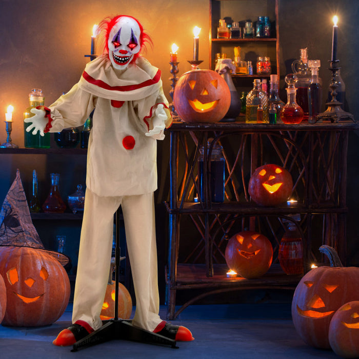 5 Feet Grins Animatronic Killer Clown Halloween Decoration with Glowing Red Eyes