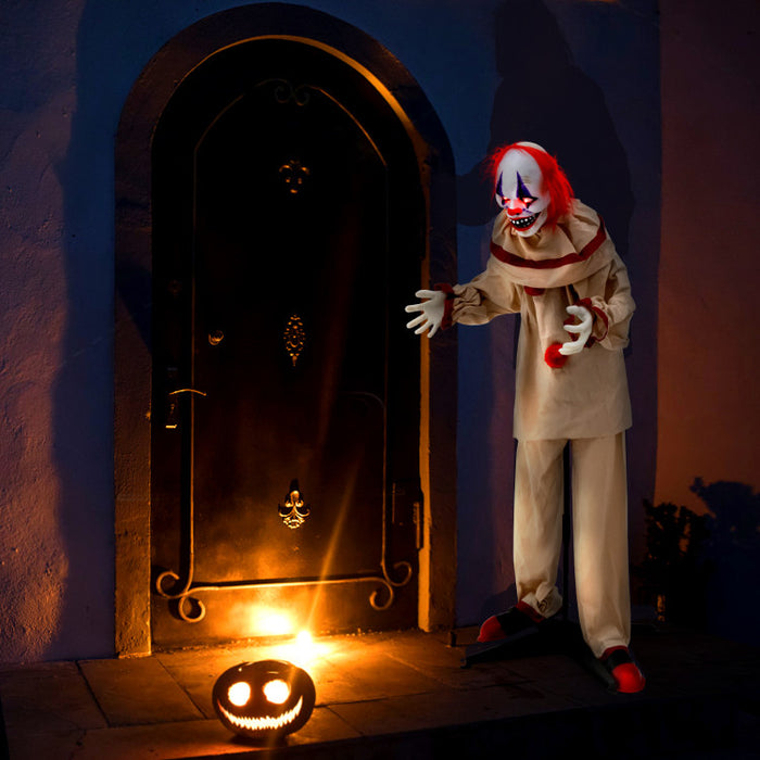 5 Feet Grins Animatronic Killer Clown Halloween Decoration with Glowing Red Eyes