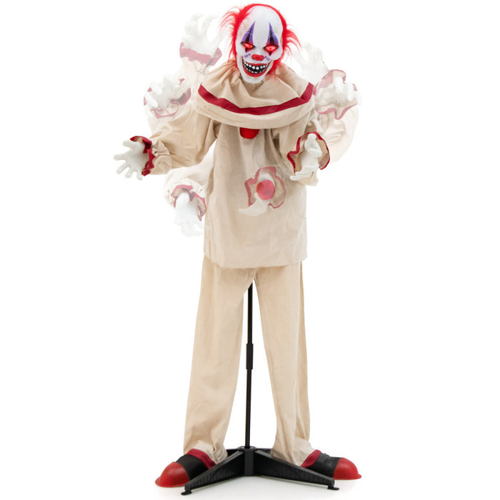 5 Feet Grins Animatronic Killer Clown Halloween Decoration with Glowing Red Eyes