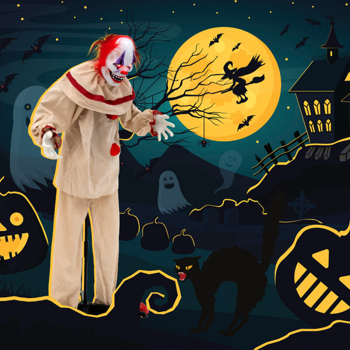 5 Feet Grins Animatronic Killer Clown Halloween Decoration with Glowing Red Eyes