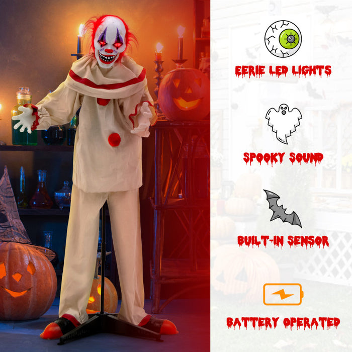 5 Feet Grins Animatronic Killer Clown Halloween Decoration with Glowing Red Eyes