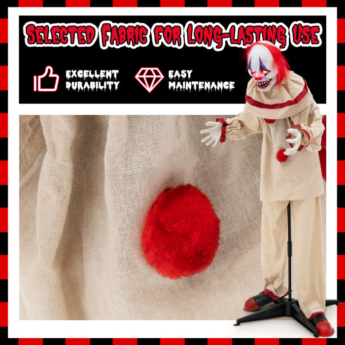 5 Feet Grins Animatronic Killer Clown Halloween Decoration with Glowing Red Eyes