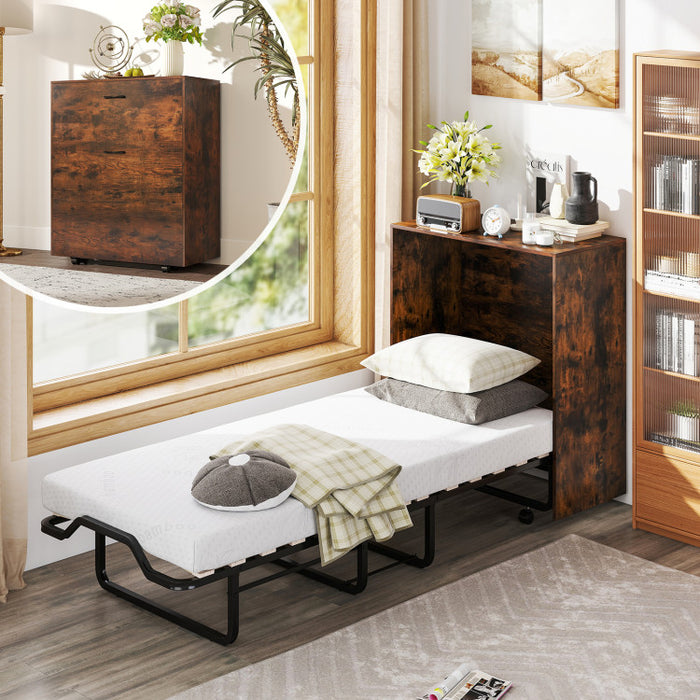 Cot Size Murphy Bed with Foldable Bed/Rustic Brown