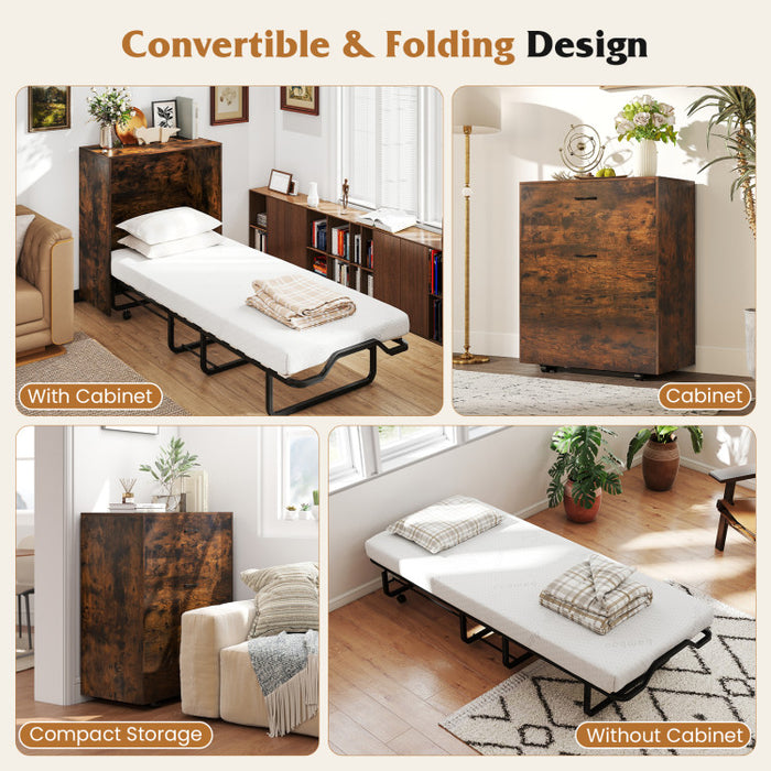 Cot Size Murphy Bed with Foldable Bed/Rustic Brown