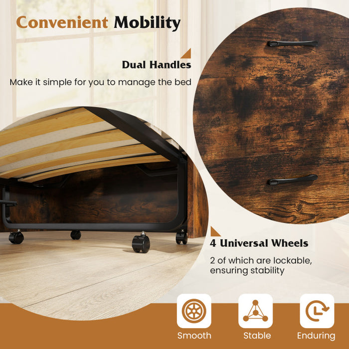 Cot Size Murphy Bed with Foldable Bed/Rustic Brown