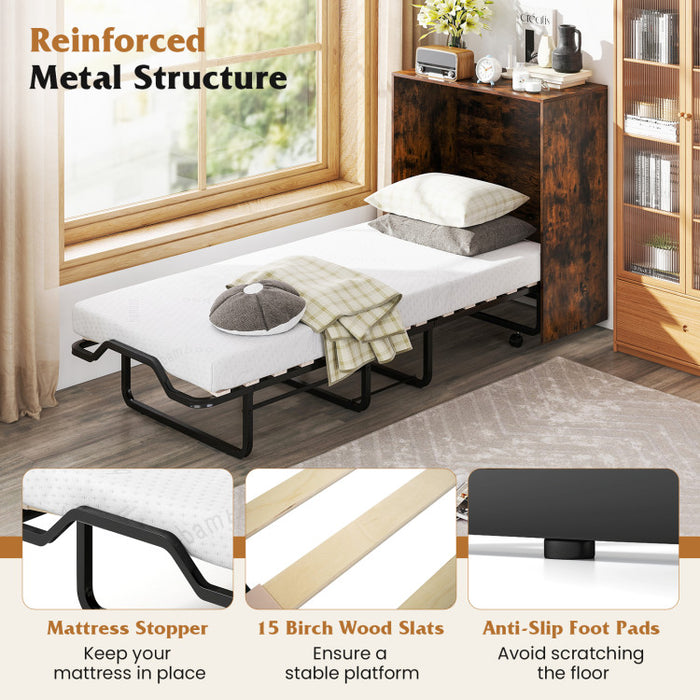 Cot Size Murphy Bed with Foldable Bed/Rustic Brown