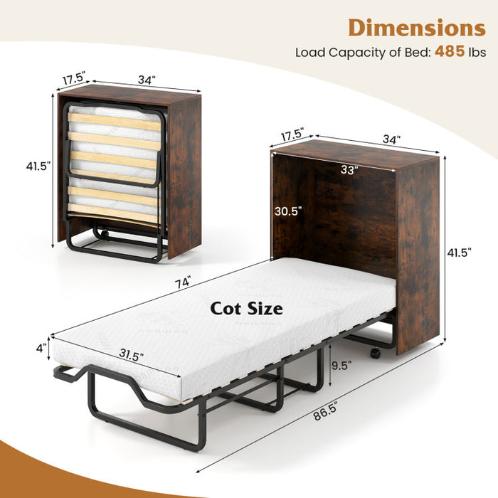 Cot Size Murphy Bed with Foldable Bed/Rustic Brown