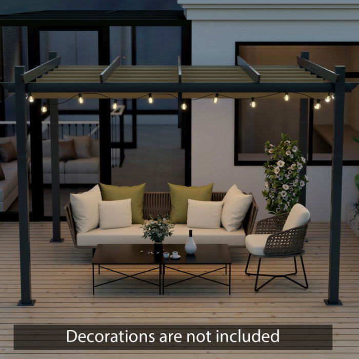 10 x 12 Feet Outdoor Aluminum Retractable Pergola Canopy Shelter Grape Trellis