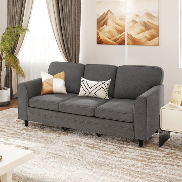 Upholstered Teddy Velvet 3-Seat Sofa with Comfy Back Pillows