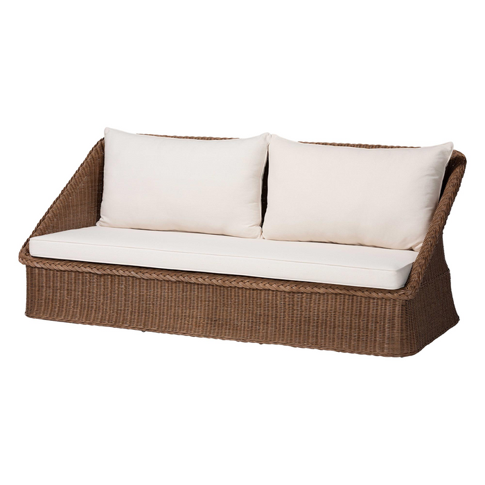 Derris Bohemian Peanut Brown Braided Rattan Sofa