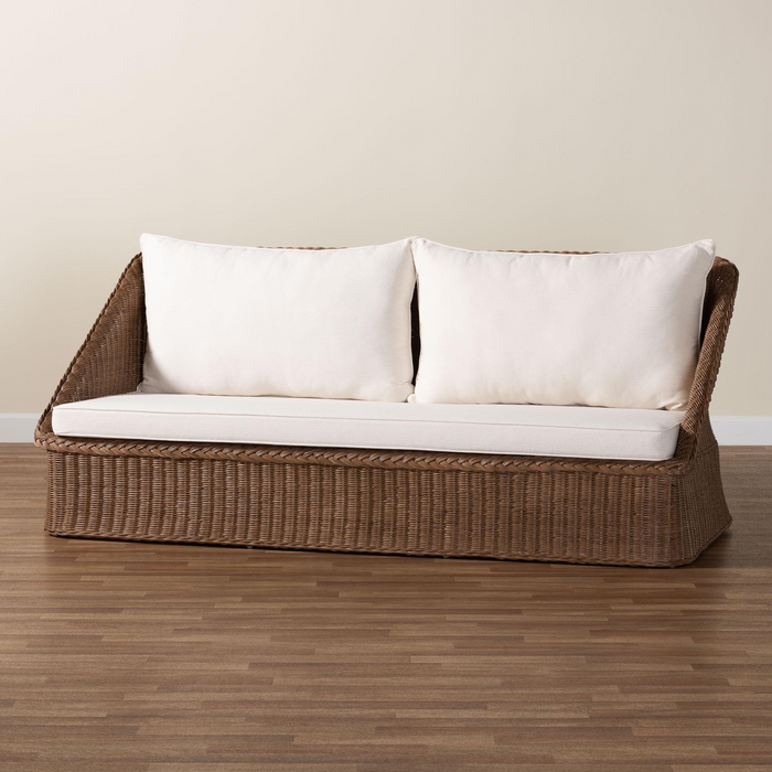 Derris Bohemian Peanut Brown Braided Rattan Sofa