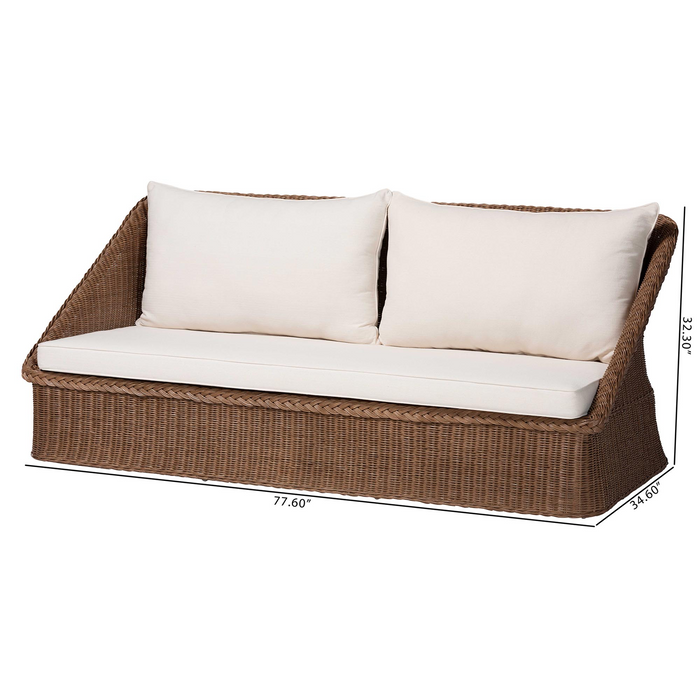 Derris Bohemian Peanut Brown Braided Rattan Sofa