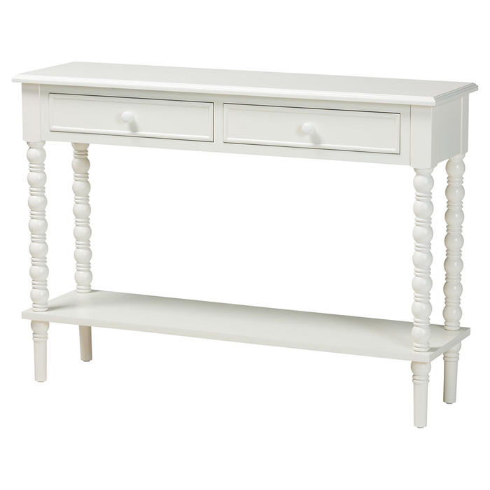 Malinda Classic White 2-Drawer Console Table with Spindle Legs