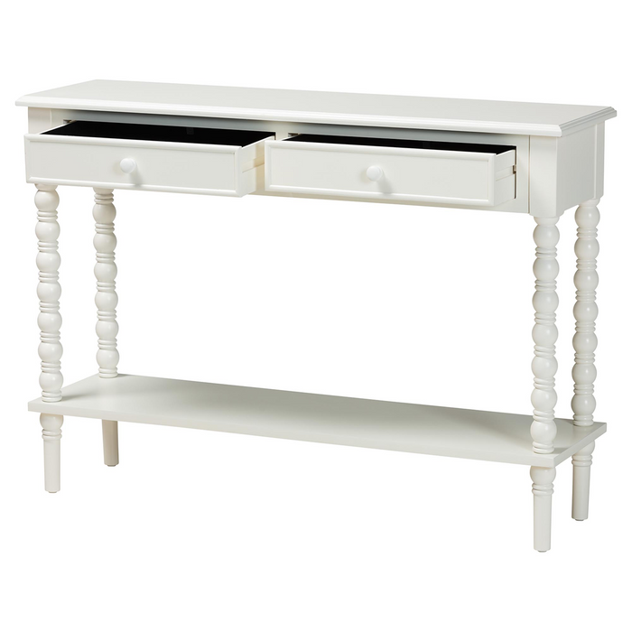 Malinda Classic White 2-Drawer Console Table with Spindle Legs