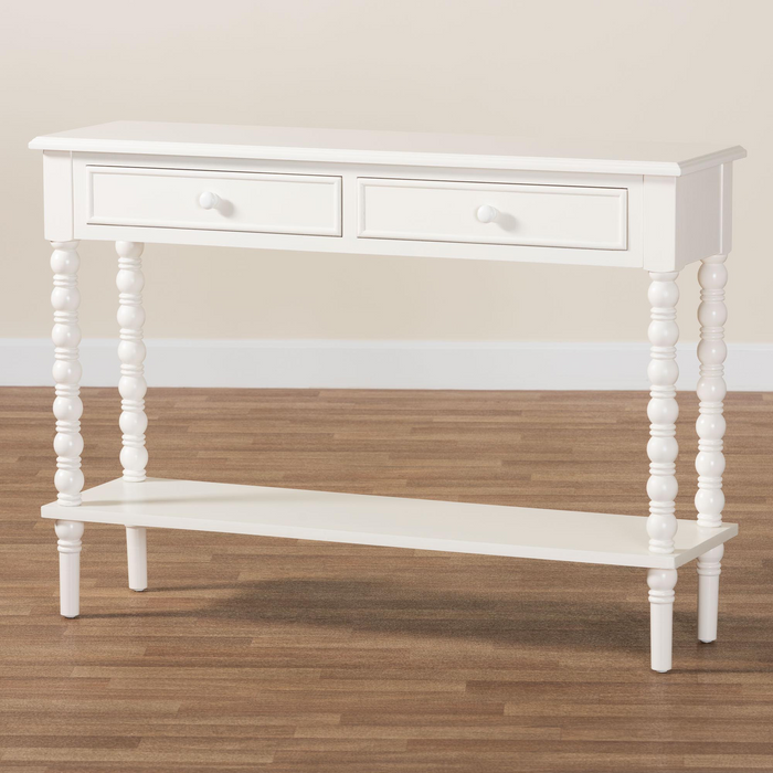 Malinda Classic White 2-Drawer Console Table with Spindle Legs