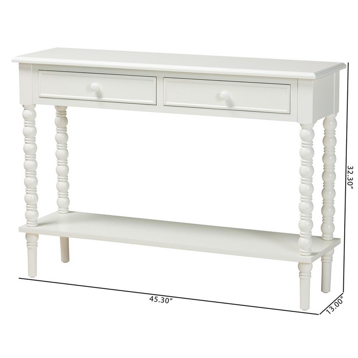 Malinda Classic White 2-Drawer Console Table with Spindle Legs