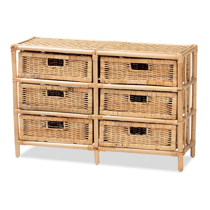 Dariana Bohemian Rattan 6-Drawer Storage Cabinet – Brown