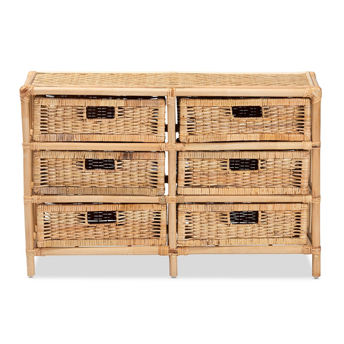 Dariana Bohemian Rattan 6-Drawer Storage Cabinet – Brown