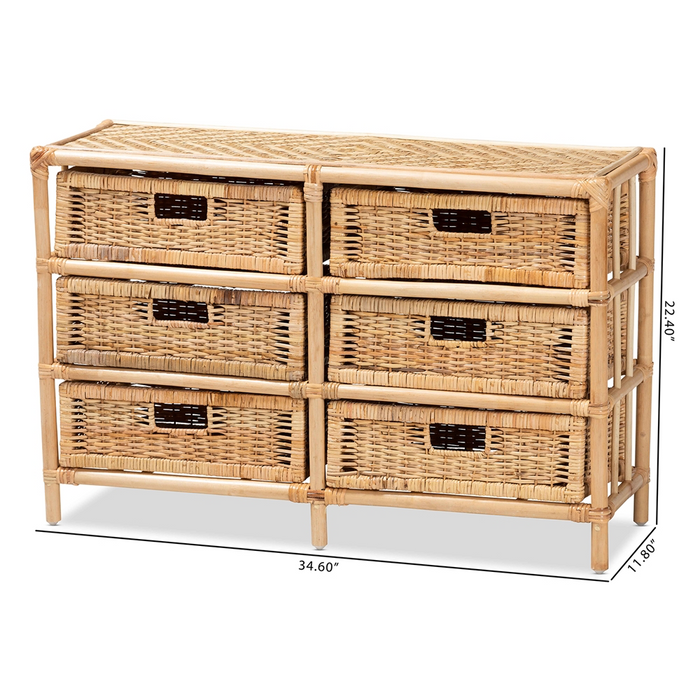 Dariana Bohemian Rattan 6-Drawer Storage Cabinet – Brown