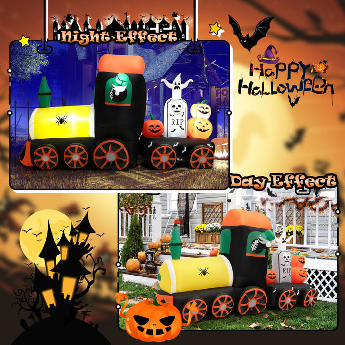 8 Feet Halloween Inflatable Skeleton Ride on Train with LED Lights