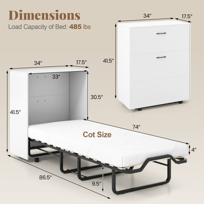 Cot Size Murphy Bed with Foldable Bed/White