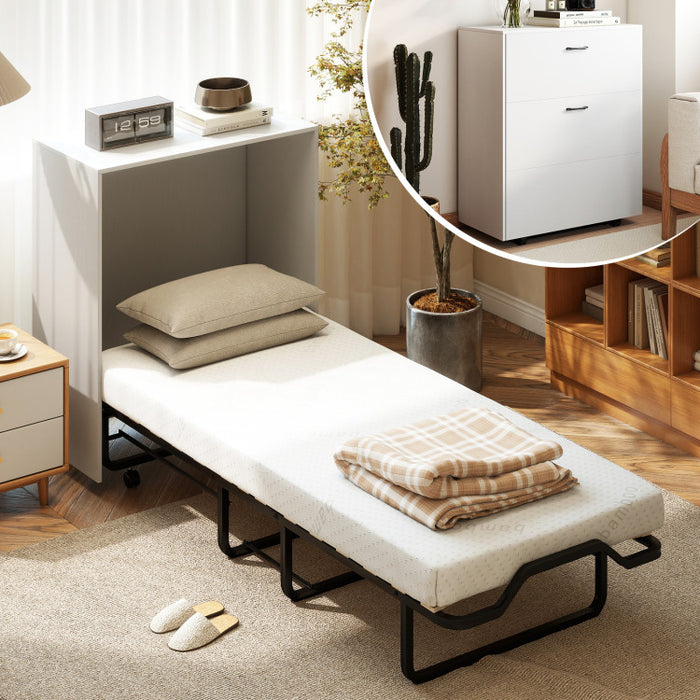 Cot Size Murphy Bed with Foldable Bed/White