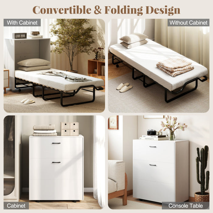 Cot Size Murphy Bed with Foldable Bed/White