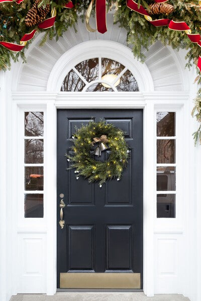 Faux 22 Inch Pine Led Wreath W/Gold Bells