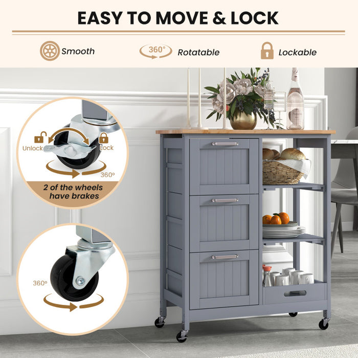 Rolling Kitchen Island Utility Storage Cart with 3 Large Drawers/Gray
