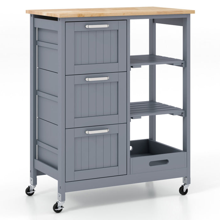 Rolling Kitchen Island Utility Storage Cart with 3 Large Drawers/Gray