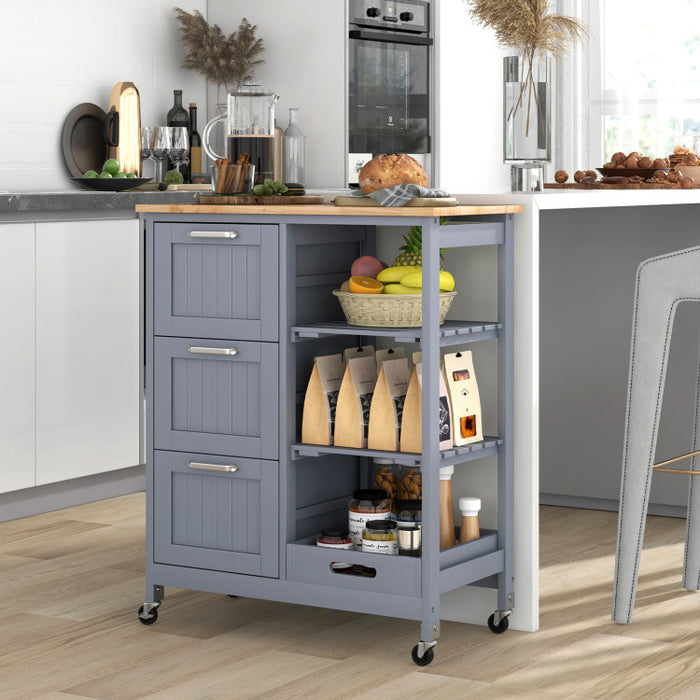 Rolling Kitchen Island Utility Storage Cart with 3 Large Drawers/Gray