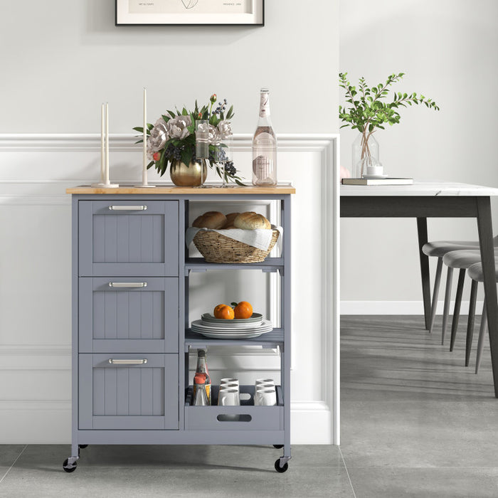 Rolling Kitchen Island Utility Storage Cart with 3 Large Drawers/Gray