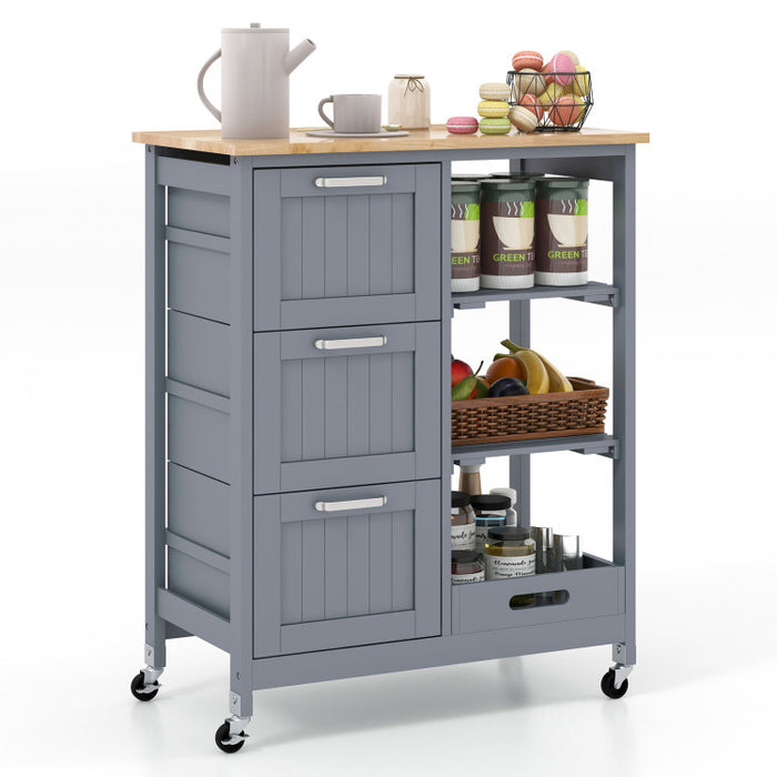 Rolling Kitchen Island Utility Storage Cart with 3 Large Drawers/Gray