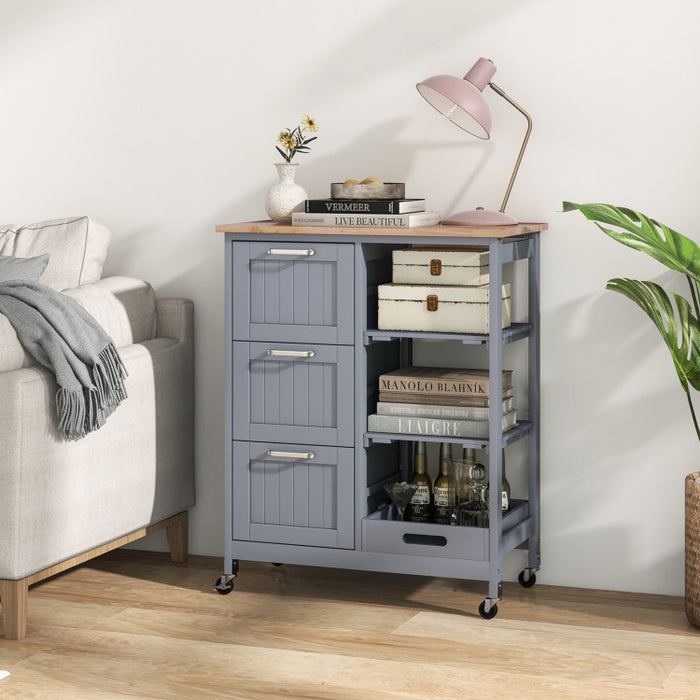 Rolling Kitchen Island Utility Storage Cart with 3 Large Drawers/Gray