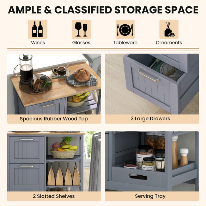 Rolling Kitchen Island Utility Storage Cart with 3 Large Drawers/Gray