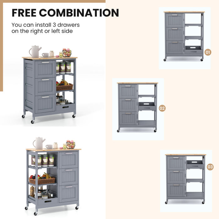 Rolling Kitchen Island Utility Storage Cart with 3 Large Drawers/Gray