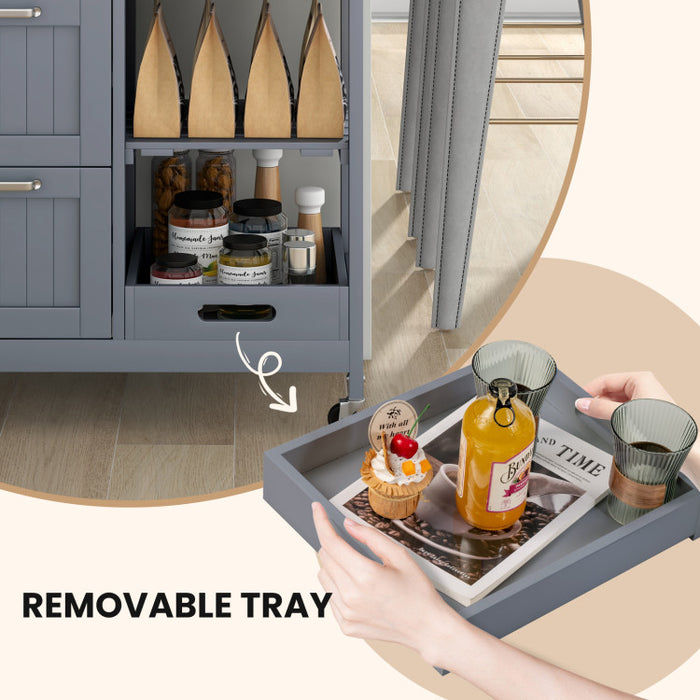 Rolling Kitchen Island Utility Storage Cart with 3 Large Drawers/Gray