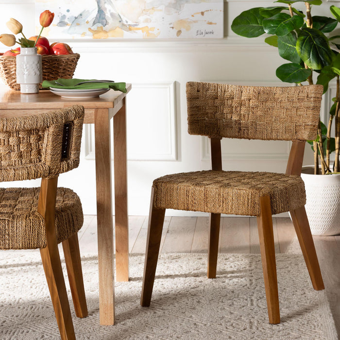 Sabit Bohemian Seagrass & Mahogany Wood Dining Chair