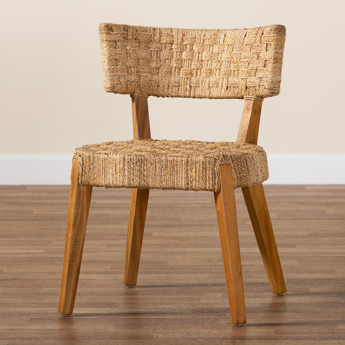 Sabit Bohemian Seagrass & Mahogany Wood Dining Chair