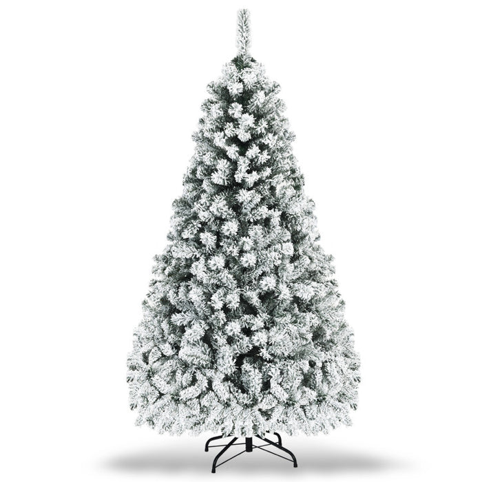 Pre Lit Premium Snow Flocked Hinged Artificial Christmas Tree