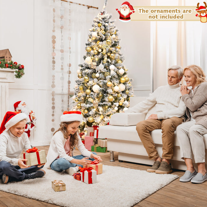 Pre Lit Premium Snow Flocked Hinged Artificial Christmas Tree