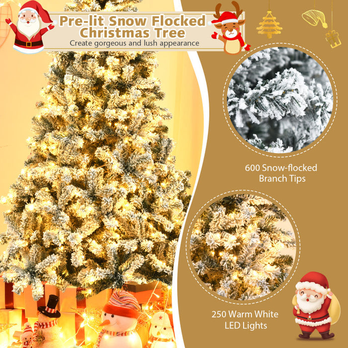Pre Lit Premium Snow Flocked Hinged Artificial Christmas Tree